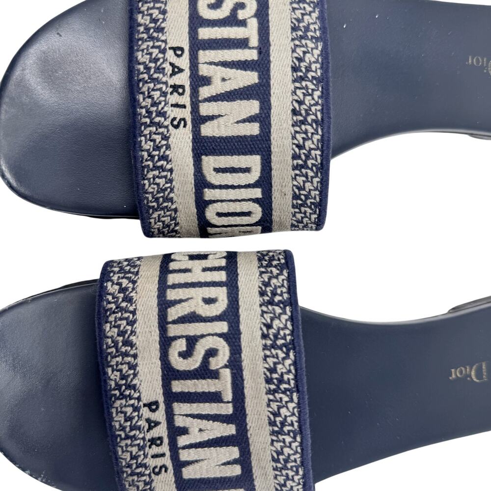 CHRISTIAN DIOR Dway Navy Blue White Slide Sandal Embroidered Logo EU 39 US 9 - Picture 8 of 12